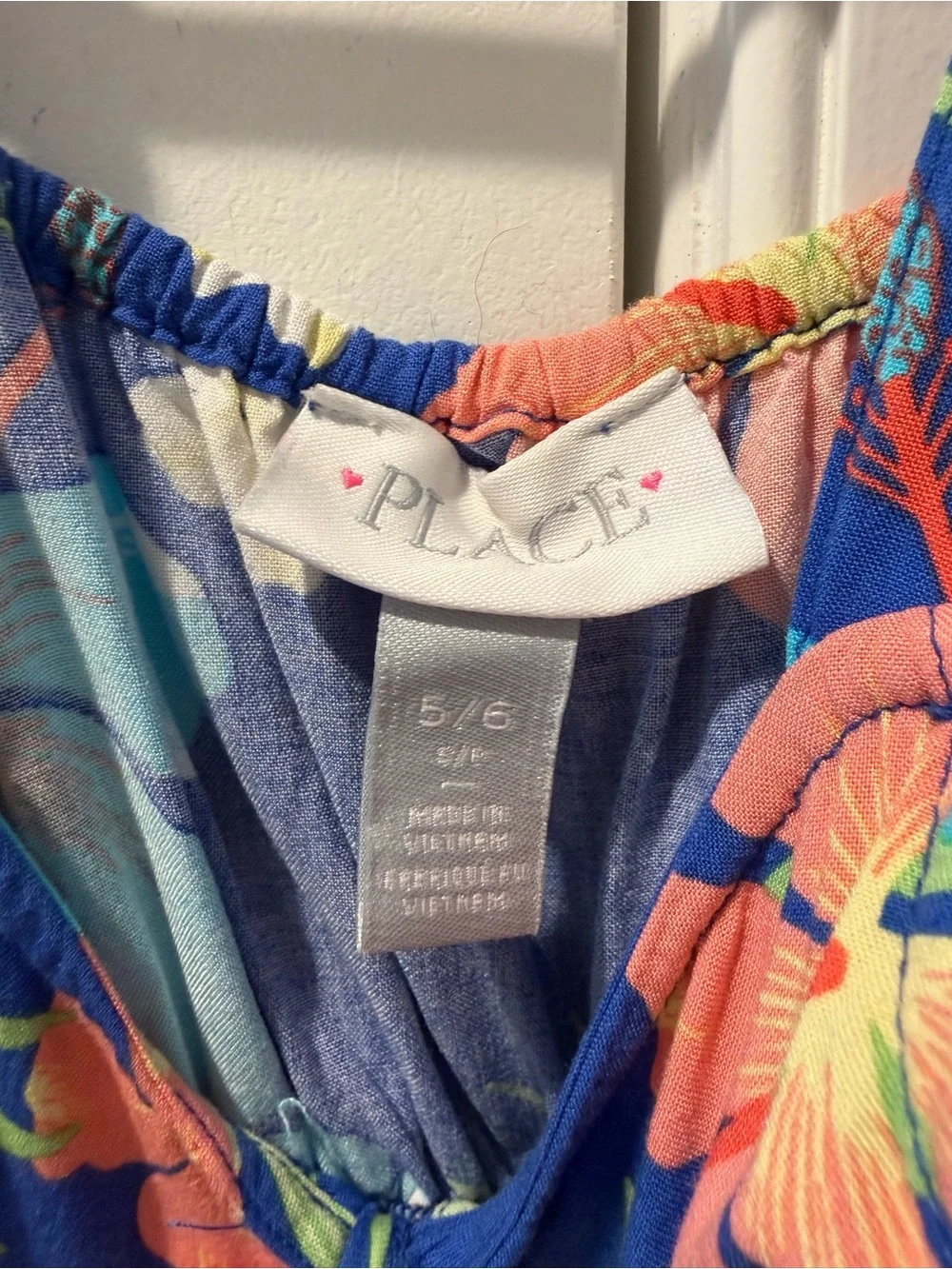 The Children's Place Blue Tropical Floral Sundress with Coral Accents